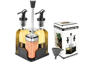 SIAZIH Juego de salero y pimentero (juego de 5 piezas), 2 botellas de aceite de 160 ml, 2 tarros de especias con tapa de rosca de acero inoxidable de 120 ml, dispensador de aceite y vinagre, juego de