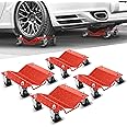 Auto Dynasty 4 Pack Car Dolly Set Heavy Duty Steel Garage Wheel Dolly Lift Jack Tire Stakes Universal for Trucks Trailers and Motorcycles, 6000LBS Capacity, Red