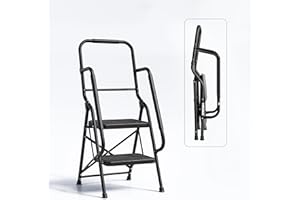 Bestfor Folding Ladder 2 Step, Cushioned Hand Rails, Extra Wide Non-Slip Steps, 150kg Limit, Durable Steel, Easy Fold & Carry, Space Saving, Black Step Ladder for DIY and Decorating