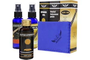 ROFFEE Premium Guitar Care 3-Piece Kit, Zitronenöl, Politur, Gitarrensaitenöl, für die Reinigung und Pflege der Gitarre - Musikinstrumentenzubehör