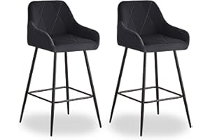 JaHECOME Bar Stools Set of 2, Velvet with Backrest and Armrest Breakfast Chair High Stools Supported Black Metal Legs Kitchen Chair, Counter, Kitchen, Home(Black)