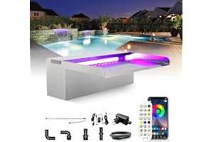 LONGRUN Spillo delle cascate in acciaio inossidabile, Luce a LED controllata da app Fontana da piscina all'aperto, Kit di fontane per sfiora d'acqua koi per laghetta koi-30cm