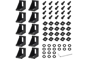 EYPINS 10 aluminiowych wsporników kątowych 3030, 90 stopni, profil wytłaczany w kształcie litery L z otworami 8 mm, śruby sześciokątne M6 i nakrętki T do profili 3030 3060 (czarne)
