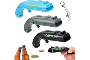 FRECOO 3 Stück Cap Gun,Cap Gun Flaschenöffner Pistole, Kronkorken Pistole,Geschenke für Männer, Getränkedosen öffner Lustiger Flaschenöffner Bierdeckelpistole, Gadgets für Männe- (Schwarz, Grau, Blau)