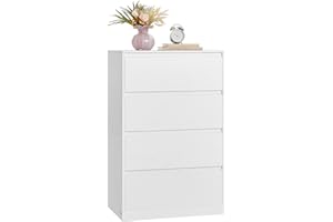 VASAGLE KAILYN Collezione - Cassettiera con 4 Cassetti, Comò, Mobile con Cassetti, Porta Abiti, 40 x 60 x 97,4 cm, Stile Moderno, Bianco Neve LTS614WE02