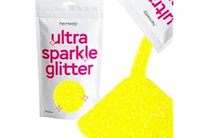 Hemway | Ultra Sparkle Glitter ultrafine 1/128" 0.008" 0,2 millimetri (gialla fluorescente) cosmetici sicuri, resina epossidica, Artigianato, matrimoni, decorazioni, arte, bellezza - 100g