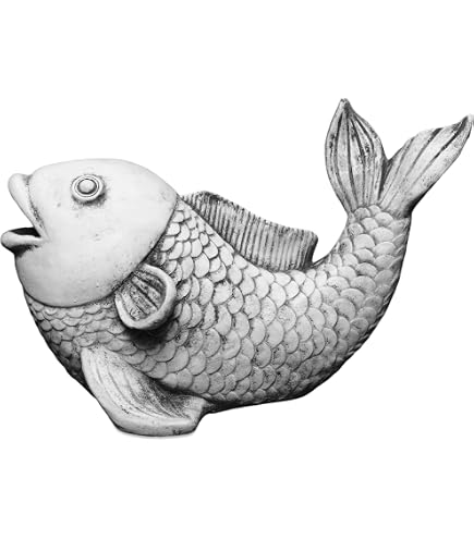 Koi-Fisch Steinstatue – Frostsicher, Grau, 12 Cm Hoch, 4 Kg, Für Garten, Teich & Außenbereich