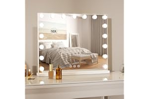 LIANWANG Lustro toaletki 80 x 60 cm, lustro Hollywood z 17 diodami LED, 3 tryby, regulowana jasność, inteligentna pamięć, port USB i typ C, białe