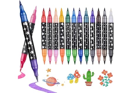 MUYAPAY 12 stycken dubbelspetsiga glitterpennor snabbtorkande, 24 färger vattenbaserade glitter filt - Amazon Deal & Rabatt