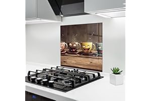 ARTHUB® Crédence de Cuisine en Verre 60x60 cm, Coffee Faces | Protection Contre Les éclaboussures, Revêtement Mural en Carreaux, Plaque en Verre, Verre trempé, Aliments, Café