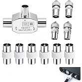 11 pcs TV Distributor, DVB-T2 Coaxial TV Antenna Splitter in T, Metal Antenna Splitter 2 Female Outputs 1 Male Input, RF Coax