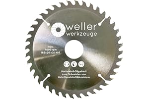 WELLERWERKZEUGE Profesjonalny brzeszczot do piły tarczowej HM 165 x 20 mm, 40 zębów do drewna, tworzywa sztucznego, aluminium, pasuje do akumulatorowej piły tarczowej Dewalt Makita