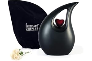 KEEPSAKE COMPANY Matte Tropfenurnen mit rotem Herz für menschliche Asche für Männer – Urne für Erwachsene Männer und Frauen – dekorativ und ERN, Herzurne, 2,5 l, schwarzes, Mattes rotes Herz