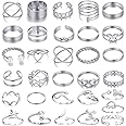 JSTHHTT 31 Pcs Vintage Knuckle Rings Women Retro Vintage Knuckle Joint Rings Set Bohemian Stackable Joint Finger Rings Knot Adjustable Finger Ring Joint Ring Toe Ring Beach for Women Girls, Silver