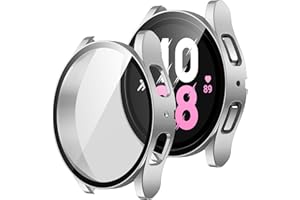 ZZDZZ 2 Stück Hülle Kompatibel mit Samsung Galaxy Watch 5/Galaxy Watch 4 44mm Schutzhülle mit Displayschutz, Hart PC Ultradünne Stoßfeste Gehäuse für Galaxy Watch 5/4 44mm (Silber/Transparente)