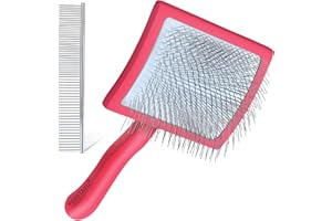 YOPETAYU Large Dog Slicker Brush for Shedding and Grooming Medium & Long Haired Dogs & Cats, Poodles, Goldendoodles, Long Pin Slicker Brush Removes Loose Hair, Tangles, Knots, Undercoat, Comb, Red