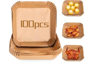 Cuisine Art 100Pcs Air Fryer Disposable Paper Liner, Air Fryer Liners Square, Baking Paper for Air Fryer Water-proof,Parchment Paper for Baking Roasting Microwave,16cm,Square