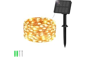 ‎ETOPGO Etopgo Solar Lichterkette Aussen 5M 50 LED Lichterkette Außen Solar 8 Modus IP65 Wasserdicht Kupferdraht Solarlichterkette Außen Wetterfest für Balkon, Hof, Garten Dekorationen Warmweiß [1 Stück]