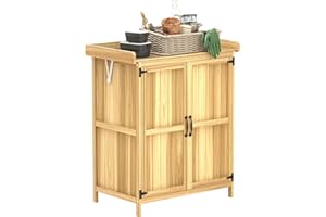 Outsunny Armoire de jardin en bois résistante aux intempéries - 74 x 43 x 88 cm - Toit rabattable, étagères, plan de travail, armoire à outils