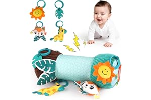 Blublu Park Inflatable Baby Tummy Time Toys for Newborn, Montessori Sensory Crawling Toy Pillow for Babies 6-12 Months with Detachable Mirror, Squeaker & Rattle, Help with Brain Development (Owl)