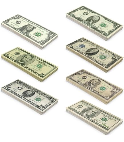 Scratch Cash Lot De 100 Billets Faux Dollars 2$ Old Style – Taille Réelle – Pour Jeux, Déco, Vidéos, Thérapie Alzheimer