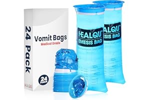 Healqu Sac à Vomi - Pack de 24 Sacs de 1 Litre - Sac Vomitoire Idéal pour Voyage Voiture, Avion, Bateau, Train et Mal des Transports - Sac Médical Étanche - Pratique et Jetable