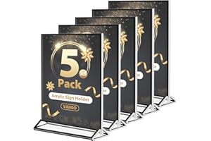 VAIIGO A5 Acrylic Sign Holder 5Pack Poster Menu Holders for Table, Double Sided Perspex Display Stand for Wedding, Restaurant, Bar, Hotel, Office, Store Sign Holder, Black