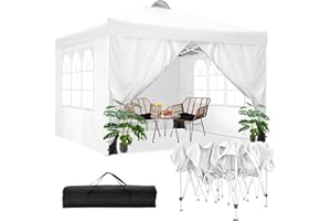 COBIZI Faltpavillon 3x3m Wasserdicht Stabil Winterfest Pavillon Partyzelt Gartenpavillon mit Entlüftung, 4 Seitenteilen, 4 Sandsack, Höhenverstellbar, Pop up Faltbar Gartenzelt, Weiß