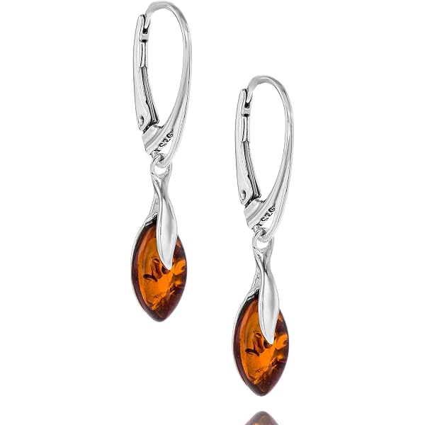 Orecchini In Ambra Vera E Argento 925 - Copal Raffinati - 18x12 Mm - Confezione Regalo Ecologica