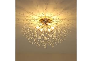 JIINOO Modern Firework Chandeliers,6 G9 Lights Dandelion Ceiling Lamp Semi Flush Mount Crystal Fixtures Ceiling Lighting LED Pendant Light Fixtures for Living Room Dining Room Bedroom without Bulb