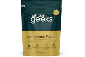 NUTRITION GEEKS Lions Mane Supplement 4000mg with Vitamin B1 & Black Pepper, 180 Vegan Tablets - Lion's Mane Mushroom 15:1 Extract (Not Lions Mane Powder or Capsules), UK Made for Mental Performance & Nervous System