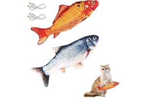 Telidif Floppy Fish Cat Toy, 2 Piece Realistic Plush Interactive Moving Fish Toy, 11" Catnip Cat Toy for Biting, Chewing, Kicking, Washable, Perfect for Indoor Cats and Pets (Grass Carp + Red Carp)
