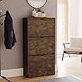 Vida Designs 3 Drawer Shoe Cabinet, Space Saving Slim Shoe Storage Cupboard with 3 Flip Drawers, Hallway and Living Room Furniture FSC 100 certified (Dark Wood)