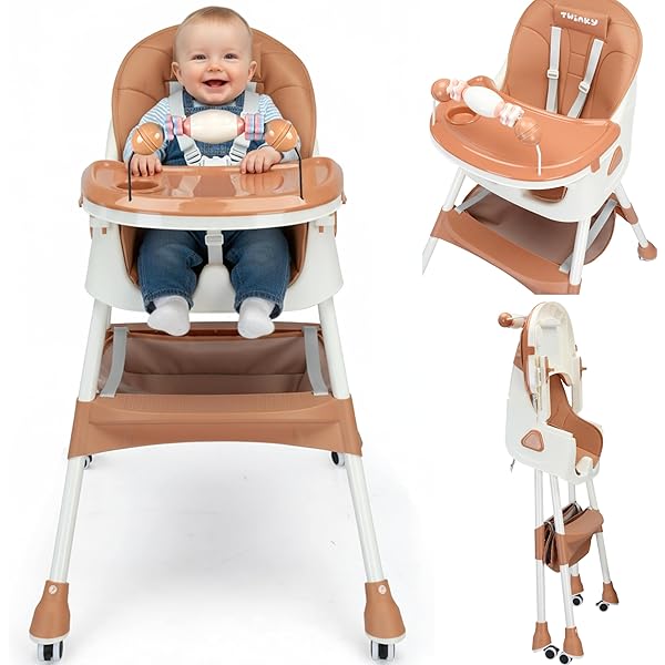 Chaise Haute Bébé Pliable 4 En 1 Plateau Double Amovible 6 Hauteurs