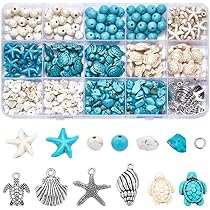 SUNNYCLUE Kit Perline Oceano Blu 3000 Pezzi - Perline Di Vetro Estate Con Conchiglie E Stelle Marine Per Gioielli Fai-Da-Te - 4