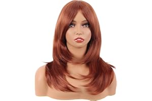 MapofBeauty 20 Inch/50 cm Long Layered With Bangs Straight Synthetic fiber Shoulder Length Hair for Daily Use or Party Wig (Ginger Orange)