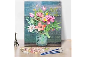 TISHIRON Paint by Number for Adults Beginner, Pink Flower DIY Painting by Numbers Kits for Adults Merlin Pot Flower Kids Paint Kits Canvas Gifts Arts Crafts for Home Decor Elegant Flower 16x20 Inch