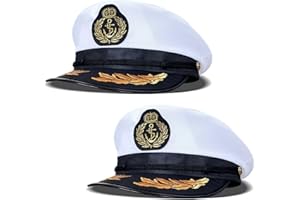 KEELYY Lot de 2 Casquette de Capitaine, Casquette Marine Réglable Yacht Bateau Marin Chapeau pour Fête à Thème Carnaval Cosplay