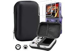 KZIOACSH Carrying Case for R36s/R35S with 2 Tempered Glass+2 Thumb Grip Caps, Full Body Protection Waterproof Shockproof EVA Handheld Game Console Travel Storage Box,Black