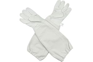 SWIFT WEAR Beekeeping Gloves goatskin gloves A Pair of Sting Proof Cuffs Ventilated Sleeves Universal Model Beekeeper Gloves Leather Bee Tools (Large, White)