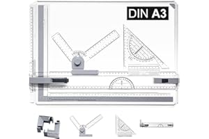 KASADIN A3 Zeichenbrett Professioneller DIN A3 geo-Board zeichenplatte mit Schnell-Zeichendreieck, Parallel-Zeichenschiene, Winkel Einstellbar ür das Professionell Office Arbeiten Studenten Studium, A3