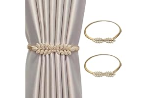 GIEEU Set di 2 fermatenda per tende regolabili, motivo foglie di grano dorate, senza foratura, cinghie per tende in metallo, per decorazione della finestra della casa, camera da letto, 2 pezzi