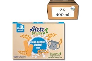 ‎ALETE Alete bewusst Milch-Getreide-Mahlzeit Keks, ab dem 10. Monat, trinkfertige Babynahrung mit Keksmehl, praktischer Ersatz zu Babybrei, warm oder kalt trinken, 6 x 400 ml (2 x 200 ml)