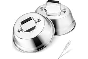 Joyfair Cheese Melting Dome, 2 Pcs Stainless Steel Basting Cover with Plastic Handle, Small Burger Cover for Indoor Outdoor Griddle Grilling BBQ, Heat-Proof Handle & Rust Proof, 17 X 6 cm