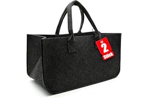 BigDean 2 Stück Filztasche groß in Anthrazit für Kaminholz oder als Shopper verwendbar – Kaminholzkorb im leichten & kompakten Design – faltbarer Holzkorb