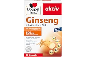 ‎DOPPELHERZ Doppelherz Ginseng + B-Vitamine + Zink - Vitamin B6 + B12 als Beitrag zur Verringerung von Müdigkeit und Erschöpfung - 30 Kapseln