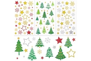 BETESSIN 225Pcs Autocollants Noël Stickers Pailletés Gommettes Étoiles Flocons de Neige Sapin Décoration pour Carte Cadeaux de Noël Artisanat Scrapbooking Bricolage