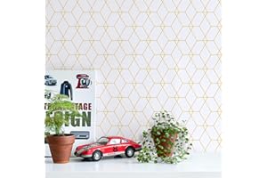 VaryPaper Papier Peint Geometrique Moderne 44.5cmx200cm Papier Peint Blanc et or Papier Collant pour Meuble Rouleau Adhesif Decoratif Papier Peint Salle de Bain Salon Chambre Papier Vinyl Autocollant