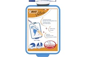 BIC Velleda Ardoise Ecolier Double Face (19 x 26 cm) Effaçable à Sec avec Feutre Bleu Effaçable à Sec et Effacette - Turquoise, Lot de 1