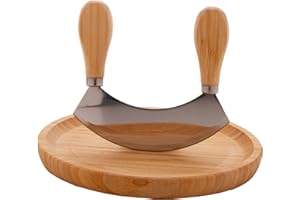 noTrash2003 Couteau à herbes ambidextres avec manche en bois et lame à un tranchant pour herbes et épices avec plateau en bois avec creux